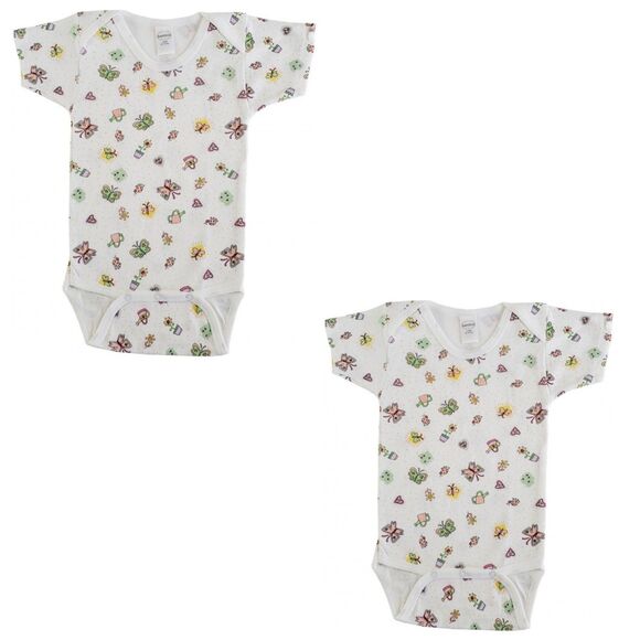 Bambini Butterfly Print Rib Knit Pastel Short Sleeve One Piece 2 Pack 18-24M - Picture 1 of 1